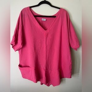 Pink OH MY GAUZE! V neck size 3 Asymmetrical Hem pullover top 100% cotton